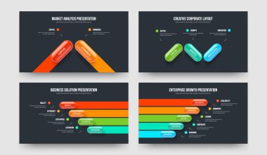 Piyasa Profili 2345 Seçenek Diyagram Slayt Gösterisi Tasarım Seti. Servis Analizi 2-3-4-5 Element Bilgi Çerçeve Düzeni Vektör Resimleme Koleksiyonu.