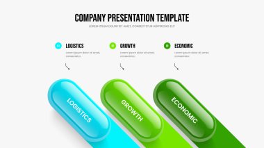 Pazar Portföyü 3 Element Bilgi Sunum Şablonu. İş Planı Çerçeve Düzeni Vektör İllüstrasyonu. Şirket Performansı Üç Seçenek Diyagram Kaydırma Tasarımı.