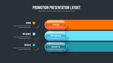 Şirket Gözden Geçirme Üç Adım Diyagram Düzenleme. İş Profili 3 Seçenek Slayt Gösterisi Tasarımı. Girişim Stratejisi Sunum Şablonu Vektör İllüstrasyonu.