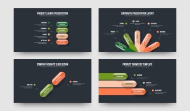 Finansal Portföy 4523 Seçenek Diyagram Kaydırma Şablonu Ayarlandı. Modern Strateji 4-5-2-3 Element Bilgi Slaytı Slayt Gösterisi Vektör Çizimi Koleksiyonu.