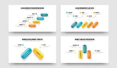 Şirket Brifingi 4-5-2-3 Seçenek Bilgi Şablonu Vektör İllüstrasyon Seti. Finansal Analiz 4523 Adım Diyagramı Sunum Düzeni Koleksiyonu.