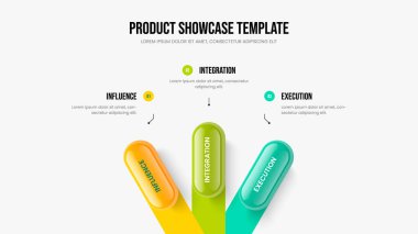 Reklam Brifingi Üç Seçenek Bilgisel Sunum Tasarımı. Dijital Strateji Kaydırma Şablonu Çizimi. Piyasa Portföyü 3 Element Diyagramı Çerçeve Düzeni.