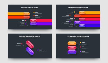 Kurumsal Çözüm 4-5-2-3 Basamaklı Diyagram Sunum Tasarım Vektör İllüstrasyon Seti. Yaratıcı Plan 4523 Element Bilgi Kaydırma Şablonu Paketi.