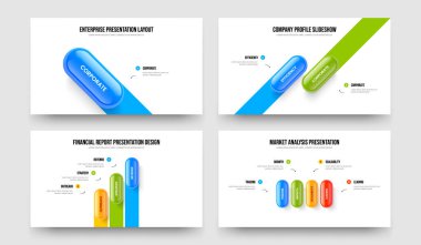 Ürün Analizi 1-2-3-4 Element Diyagramı Sunum Düzeni Vektör Çizim Paketi. Piyasa Stratejisi 1234 Seçenek Slayt Gösterisi Şablonu Ayarla.