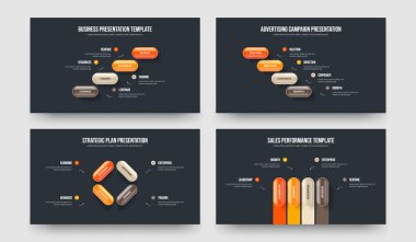 Finansal Strateji Dört Dört Adım Diyagram Sunum Şablonu Vektör İllüstrasyon Paketi. Şirket Hava Durumu 444 Seçenek Bilgisel Çerçeve Düzeni Koleksiyonu.