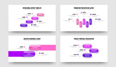 Ürün Şovu 4-5-2-3 Element Infographic Frame Şablon Vektör Çizimi. Görsel Strateji 4523 Seçenek Slayt Tasarımı Koleksiyonu.