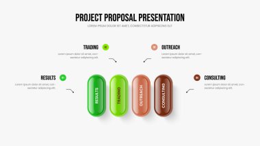 Dijital Giriş Dört Element Bilgisel Sunum Düzeni. 4 Adım Diyagram Kaydırma Şablonu. Proje Tahmini Slayt Gösterisi Tasarım Vektörü İllüstrasyonu.