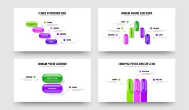 Satış Şovu 4523 Element Bilgi Sunumu Tasarım Koleksiyonu. Yatırımcı Profili 4-5-2-3 Seçenek Kaydırma Planı Vektör Çizimi.