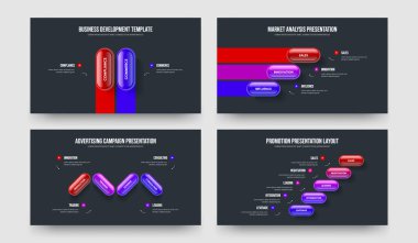 Atılgan Insight 2-3-4-5 Basamaklı Slayt Gösterisi Slayt Tasarım Vektör Resimleri Koleksiyonu. Modern Geliştirme 2345 Element Diyagramı Sunum Şablonu Paketi.