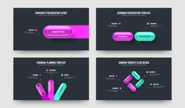 Piyasa Tahmini 1-2-3-4 Seçenek Slayt Gösterisi Vektör Çizim Koleksiyonu. Satış Stratejisi 1234 Adım Diyagram Kaydırma Tasarımı Seti.