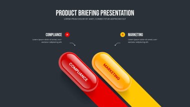 Pazarlama Genel Görünümü 2 Element Diyagramı Slayt Gösterisi Tasarımı. Yaratıcı Rapor Sunumu Vektör İllüstrasyonu. Görsel Plan İki Seçenek Bilgi Şablonu.