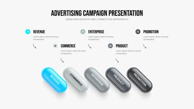 Satış Performansı Beş Adım Infographic Frame Design. Yaratıcı Giriş 5 Element Diyagramı Kaydırma Şablonu. Ürün Stratejisi Slayt Gösterisi Düzeni Vektör İllüstrasyonu.