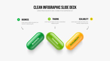 Yatırımcı Görselleştirme Üç Seçenek Diyagram Slayt Gösterisi Tasarımı. Proje Genel Görünüm Kaydırma Şablonu Resimleri. Satış Stratejisi 3 Adım Bilgisel Sunum Düzeni.