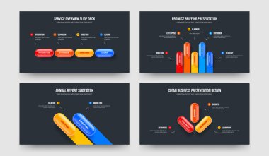 Finansal Strateji Dört Beş İki Üç Seçenek Slayt Gösterisi Şablon Vektör İllüstrasyon Paketi. Profesyonel Planlama 4523 Element Diyagramı Çerçeve Düzeni Koleksiyonu.