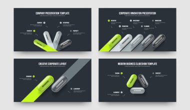Satış Tanıtımı 4523 Basamaklı Slayt Gösterisi Tasarım Paketi. İş Kampanyası 4-5-2-3 Element Diyagramı Şablon Vektör Resimleme Koleksiyonu.