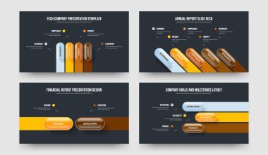 Yaratıcı Genel Bakış 4523 Adım Bilgi Slayt Gösterisi Şablonu Paketi. Modern İçgörü Dört Beş İki Üç Seçenek Slayt Düzeni Vektör Resimleme Koleksiyonu.