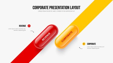 Şirket Genel Görünümü 2 Element Diyagramı Slayt Gösterisi Şablonu. İş İçgörüsü İki Adım Bilgisel Sunum Düzeni. Ürün Performans Çerçeve Tasarım Vektörü İllüstrasyonu.