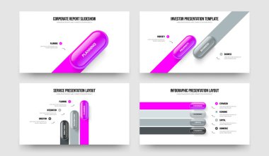 Kampanya Danışmanlık Bir İki Üç Dört Element Diyagramı Şablon Vektör Resimleri Paketi. Finansal Görselleştirme 1234 Adım Bilgi Sunum Tasarımı Koleksiyonu.