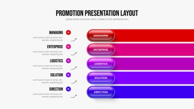 Yaratıcı Portföy 5 Element Bilgi Şablonu. Dijital Giriş Beş Seçenek Slayt Gösterisi Düzeni. Modern Planlama Sunumu Tasarım Vektörü İllüstrasyonu.