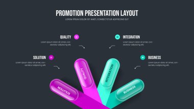 Şirket Stratejisi Sunum Şablonu Vektör İllüstrasyonu. Yatırım Portföyü 4 Seçenek Slayt Gösterisi Tasarımı. Piyasa Planı Dört Adım Bilgisel Kaydırma Düzeni.