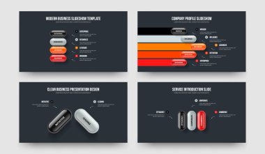 Servis Planı 4-5-2-3 Element Bilgi Slaytı Slayt Gösterisi Vektör Çizimi Koleksiyonu. Profesyonel Planlama 4523 Adım Diyagram Sunum Şablonu Ayarlandı.