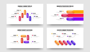 Ürün Planlama Beş Üç Dört Beş Element Diyagram Slayt Gösterisi Tasarım Vektörü Çizim Koleksiyonu. Pazar Profili 5345 Adım Bilgi Kaydırma Şablonu Paketi.