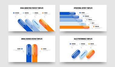 Modern Portföy 4523 Adım Bilgi Kaydırma Şablonu Paketi. Piyasa Planı 4-5-2-3 Seçenek Diyagramı Sunum Düzeni Vektör Çizimi Koleksiyonu.