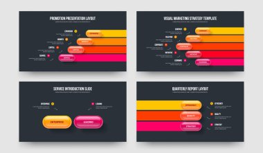 Şirket Fırlatma 4523 Adım Infographic Slayt Tasarımı Ayarlandı. Atılgan Brifingi Dört Beş İki Üç Seçenek Çerçeve Şablon Vektör Resimleme Koleksiyonu.