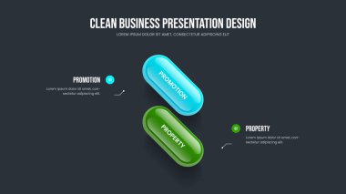 Finansal Hava Durumu Çerçeve Tasarımı Vektör İllüstrasyonu. Pazarlama Performans 2 Seçenek Diyagram Kaydırma Şablonu. Reklam Çözümü İki Element Bilgi Slayt Gösterisi Tasarımı.
