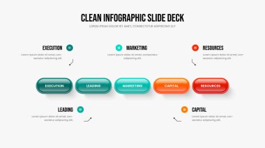 Proposal Slide Tasarım Vektörü İllüstrasyonu. Pazarlama Analizi Beş Adım Diyagram Sunum Şablonu. Reklam Geliştirme 5 Seçenek Bilgisel Çerçeve Düzeni.