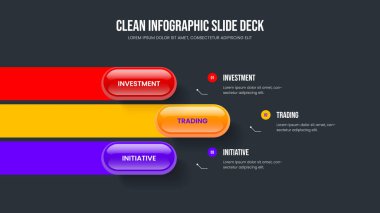 Profesyonel Profil Çerçeve Tasarım Vektörü İllüstrasyonu. Modern Genel Bakış Üç Adım Bilgisel Sunum Şablonu. Görsel Performans 3 Seçenek Diyagram Slayt Gösterisi Düzeni.