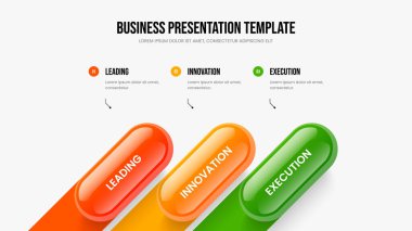 Modern Brifing Üç Element Infographic Frame Design. Servis Analizi Slayt Düzeni Vektör İllüstrasyonu. İş Stratejisi 3 Seçenek Slayt Gösterisi Şablonu.