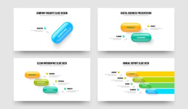 Modern Profil Bir İki Üç Dört Adım Bilgi Kaydırma Düzeni Vektör İllüstrasyon Kümesi. Kurumsal Rapor 1234 Element Diyagram Slayt Şablonu Paketi.