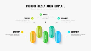 Proje Teftiş 5 Element Diyagramı Sunum Düzeni. Ürün Raporu Beş Adım Bilgi Şablonu. Şirket Slayt Tasarım Vektörü İllüstrasyonu.