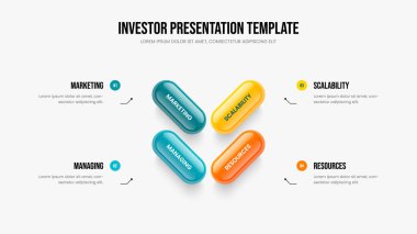 Ürün Tanıtımı Dört Adım Diyagram Kaydırak Tasarımı. Dijital Planlama Şablonu Vektör İllüstrasyonu. Profesyonel Analiz 4 Seçenek Bilgisel Slayt Gösterisi Düzeni.
