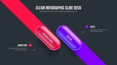 Yatırımcı Brifingi 2 Element Diyagram Kaydırma Tasarımı. Enterprise Insight Frayout Vector Illustration. Proje Çözümü İki Adım Bilgi Slayt Gösterisi Şablonu.