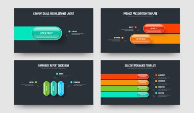 Reklam Kampanyası Bir İki Üç Dört Seçenek Slayt Gösterisi Vektör Resimleri Koleksiyonu. Dijital İnceleme 1234 Element Bilgisel Sunum Tasarımı.