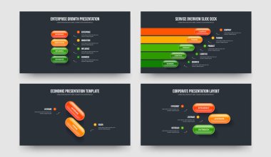 Pazarlama Planlama 4523 Element Slayt Gösterisi Şablonu Paketi. Finansal İçgörü Dört Beş İki Üç Seçenek Diyagramı Sunum Düzeni Vektör İllüstrasyon Koleksiyonu.