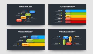Hizmet Büyüme 4534 Element Diyagramı Sunum Düzeni Paketi. Kurumsal Çözüm 4-5-3-4 Seçenek Slayt Tasarım Vektörü Resimleme Koleksiyonu.