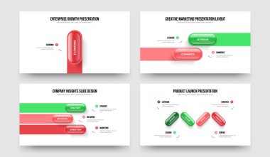 Şirket Insight 1-2-3-4 Seçenek Bilgi Sunumu Vektör İllüstrasyon Paketi. Ürün Büyümesi 1234 Element Diyagramı Slayt Şablonu Koleksiyonu.