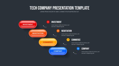 Kurumsal Görselleştirme Kaydırağı Tasarım Vektörü İllüstrasyonu. Servis Fırlatma 4 Element Diyagram Slayt Gösterisi Düzeni. İş Planı Dört Seçenek Bilgisel Sunum Şablonu.
