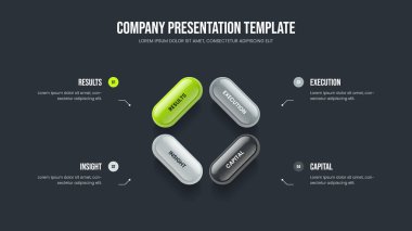 Pazarlama Insight 4 Adım Infographic Slayt Şablonu. İş Profili Slayt Düzeni Vektör İllüstrasyonu. Yaratıcı Tahmin Dört Element Diyagramı Sunum Tasarımı.