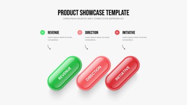 Reklam Önerisi Üç Adım Diyagram Kaydırma Şablonu. Pazar Kampanyası 3. Seçenek Bilgisel Sunum Düzeni. Şirket Şovu Çerçeve Tasarım Vektörü İllüstrasyonu.