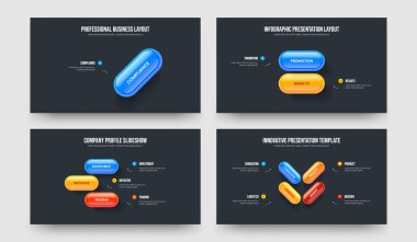 Şirket Kampanyası 1234 Element Diyagramı Kaydırak Düzeni Paketi. Danışmanlık Teklifi 1-2-3-4 Adım Bilgi Sunumu Tasarım Vektörü İllüstrasyonu.