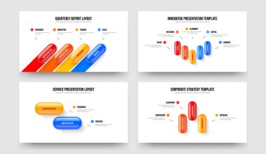 Yatırımcı Genel Görünümü 4523 Element Diyagramı Sunum Tasarımı Seti. Reklam Çözümü Dört Beş İki Üç Adım Bilgi Kaydırma Düzeni Vektör İllüstrasyon Koleksiyonu.