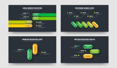 Profesyonel Analiz 4523 Opsiyon Infographic Frame Design Collection. Görsel Gözden Geçirme 4-5-2-3 Element Diyagramı Slayt Şablonu Vektör Çizim Paketi.