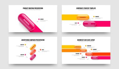 Modern Portföy 1234 Adım Diyagram Sunum Şablonu Ayarlandı. Pazarlama Performansı 1-2-3-4 Element Bilgi Kaydırma Düzeni Vektör İllüstrasyon Koleksiyonu.