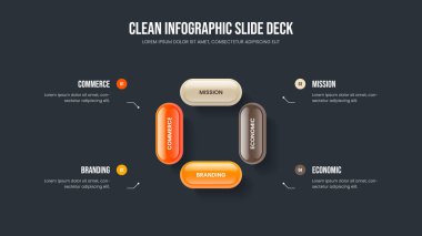 Görsel Teklif 4 Seçenek Diyagram Şablonu. Piyasa Fırlatma Slayt Gösterisi Tasarım Vektörü İllüstrasyonu. Dijital Giriş Dört Element Bilgisel Sunum Düzeni.