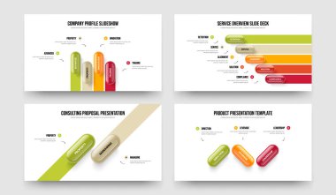 Görsel Planlama 4523 Adım Diyagram Sunum Şablonu Paketi. Görselleştirme 4-5-2-3 Element Infographic Frame Design Vector Illustration Set.