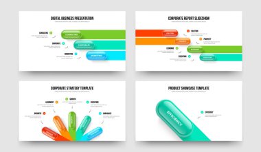 Proje Şov 3-4-5-1 Element Bilgi Kaydırma Düzeni Vektör Çizimi Paketi. Kurumsal Analiz 345 Adım Diyagram Çerçeve Tasarımı Koleksiyonu.